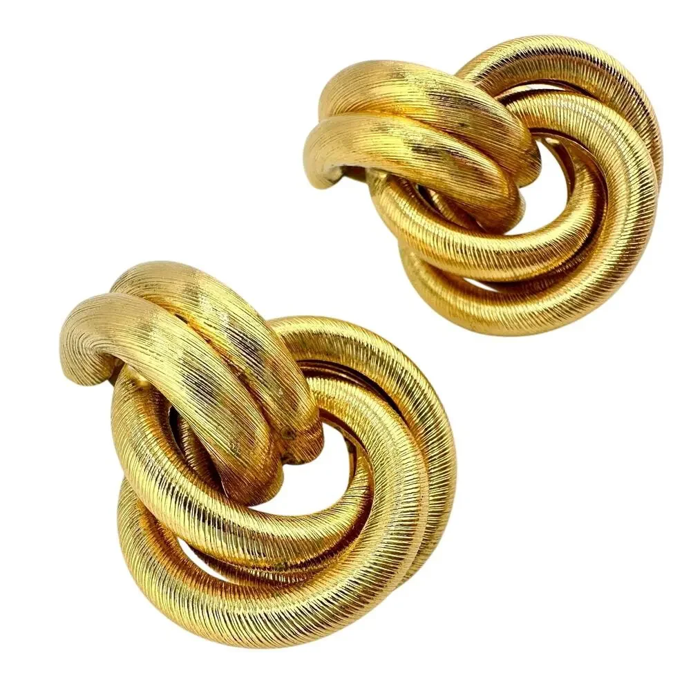 Vintage 1980s 1990s Chunky Textured Knot Rings Gold Tone 1.5